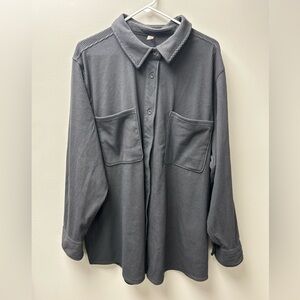 Hyba Women’s Ribbed Dark Grey Button Up Shacket‎
